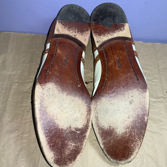Polo Ralph Lauren 2 tone wingtip spectator oxfords Sz 8 white brown brogues - Picture 6 of 7